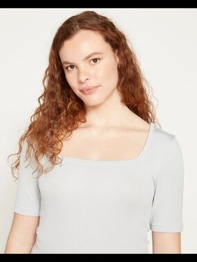 Universal Standard Square Neck Short Sleeve Top in Light Gray
